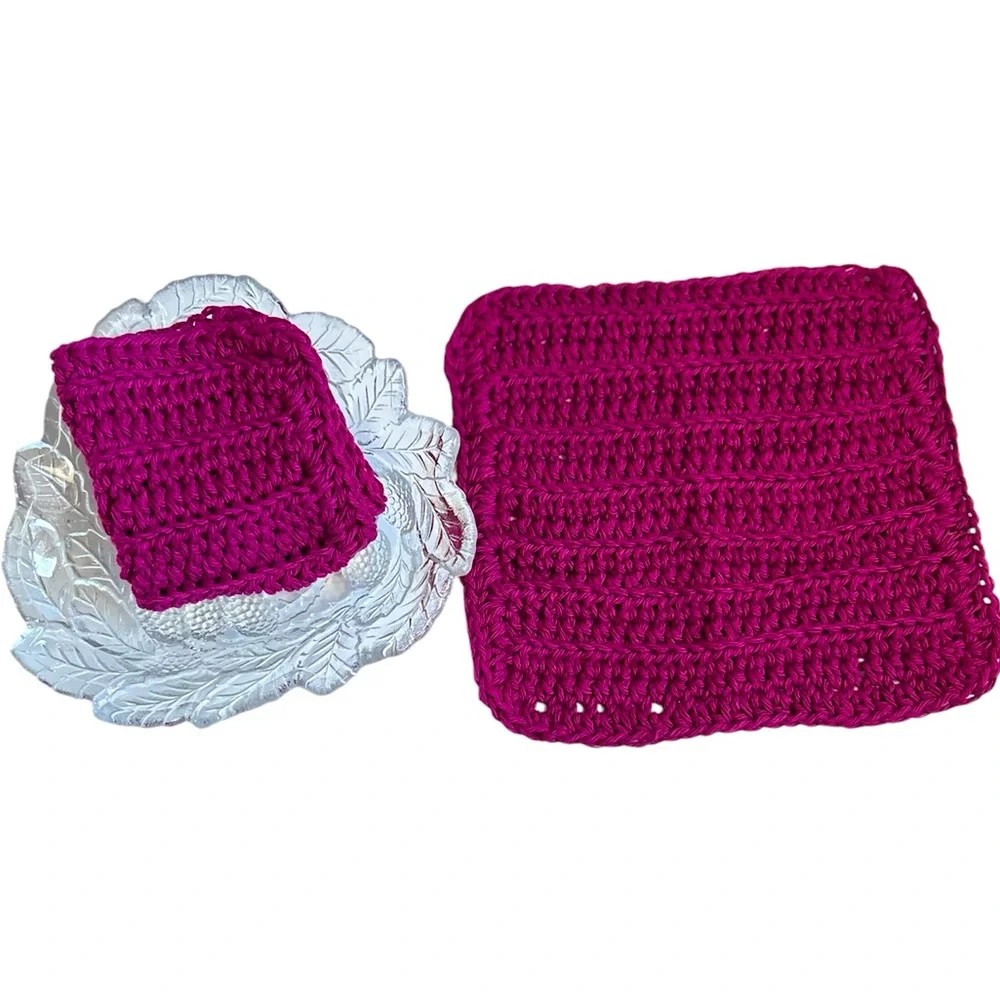 HAND CRAFTED Colorful Crocheted Two 100% Cotton All Purpose Dish or Wash Cloths